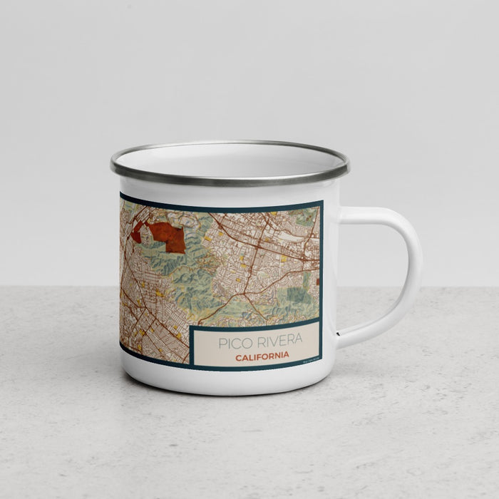 Right View Custom Pico Rivera California Map Enamel Mug in Woodblock