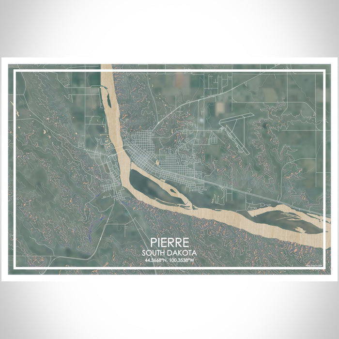 Pierre South Dakota Map Print Landscape Orientation in Afternoon Style With Shaded Background