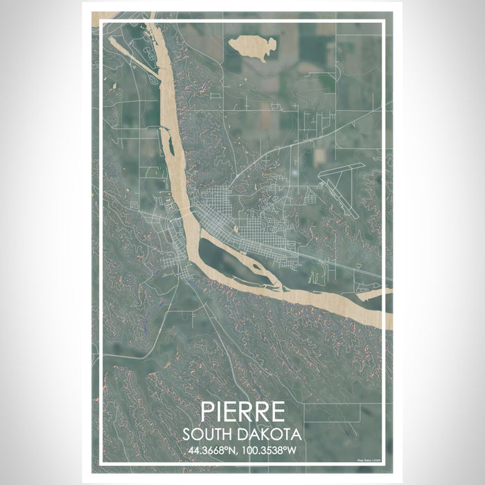 Pierre South Dakota Map Print Portrait Orientation in Afternoon Style With Shaded Background