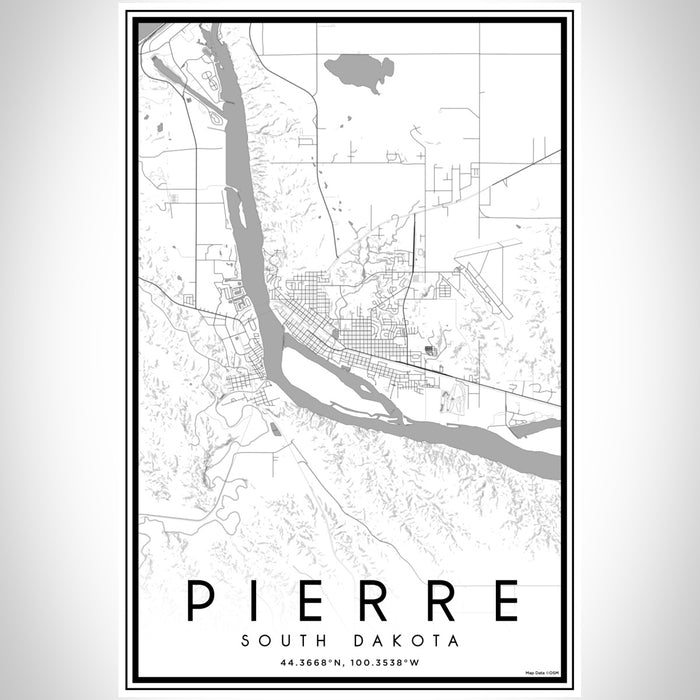 Pierre South Dakota Map Print Portrait Orientation in Classic Style With Shaded Background