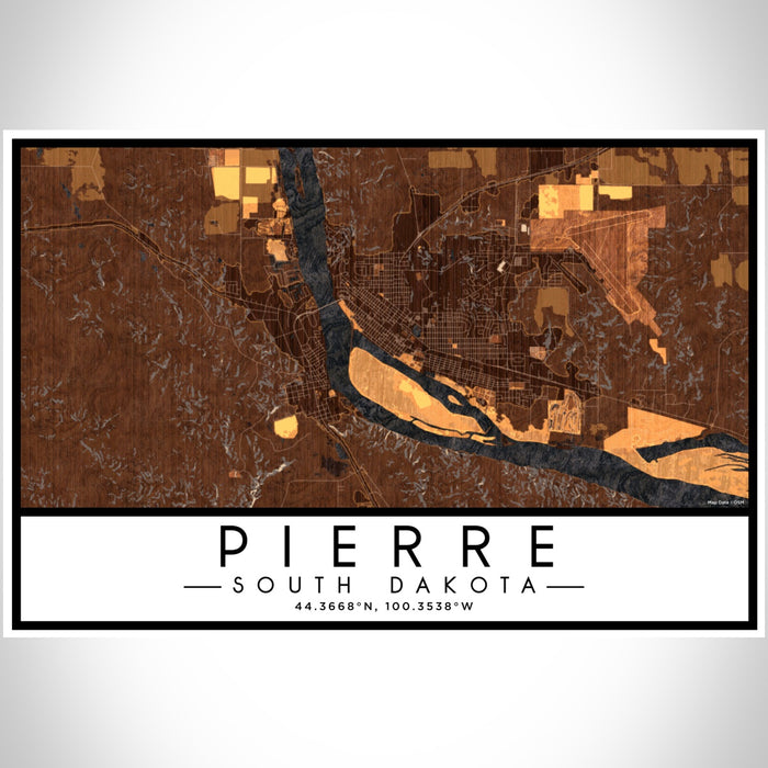 Pierre South Dakota Map Print Landscape Orientation in Ember Style With Shaded Background