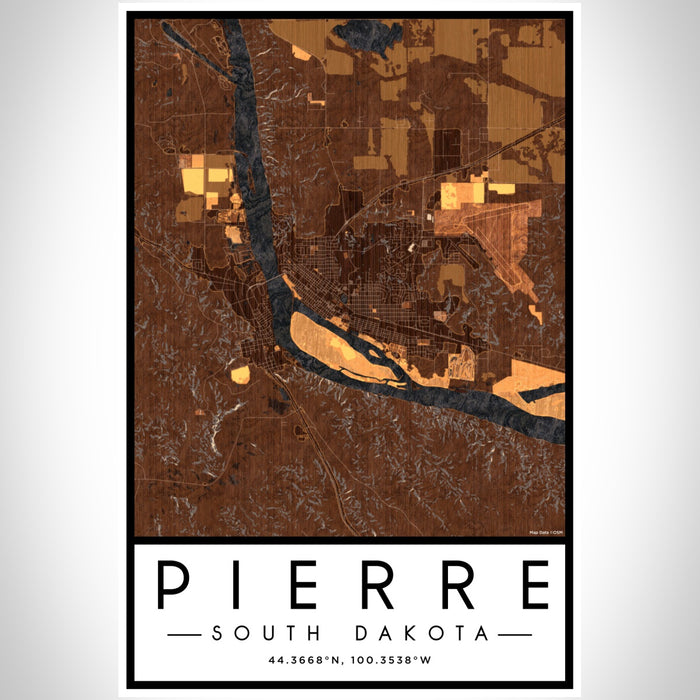 Pierre South Dakota Map Print Portrait Orientation in Ember Style With Shaded Background