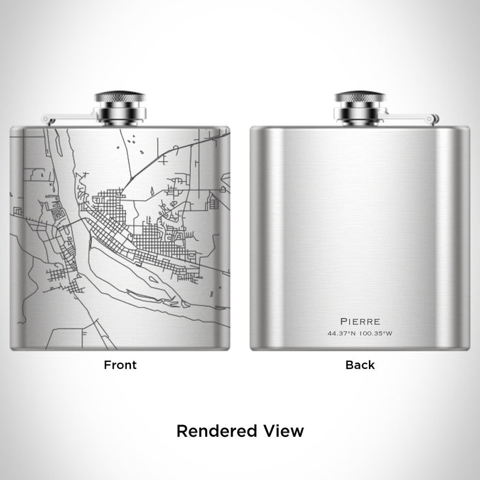 Rendered View of Pierre South Dakota Map Engraving on 6oz Stainless Steel Flask