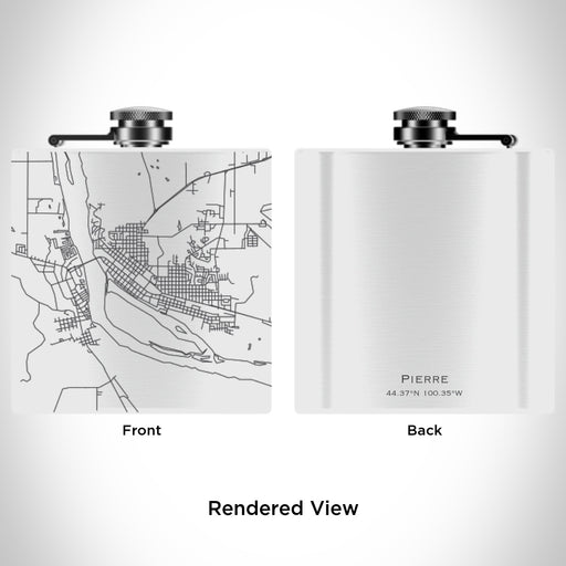 Rendered View of Pierre South Dakota Map Engraving on 6oz Stainless Steel Flask in White