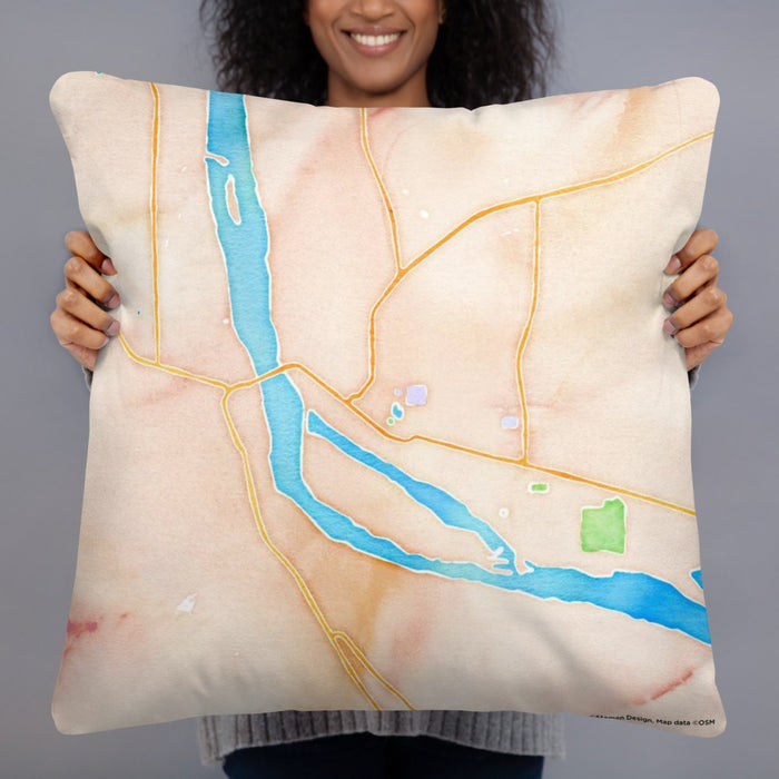 Person holding 22x22 Custom Pierre South Dakota Map Throw Pillow in Watercolor