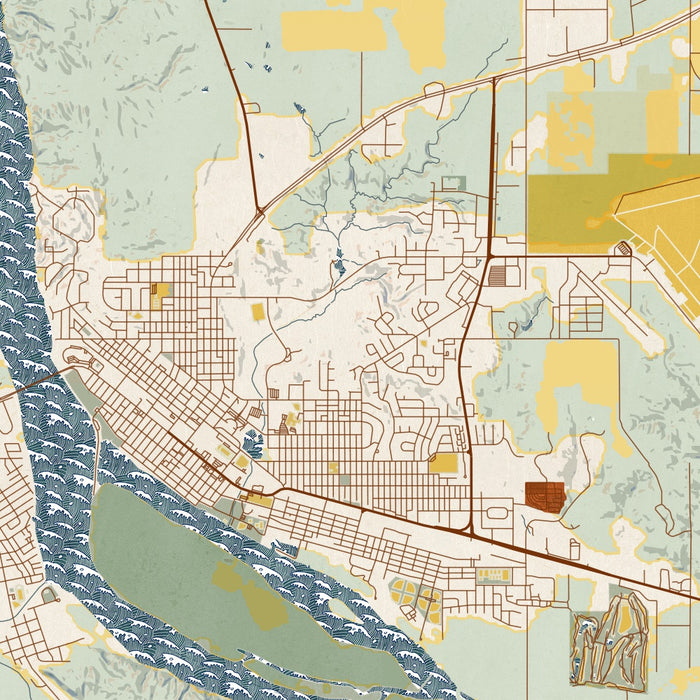 Pierre South Dakota Map Print in Woodblock Style Zoomed In Close Up Showing Details