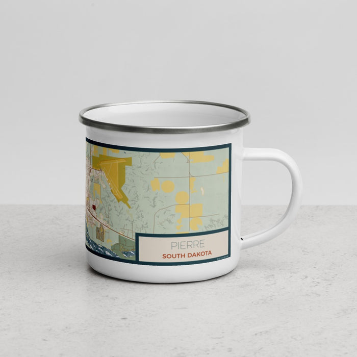 Right View Custom Pierre South Dakota Map Enamel Mug in Woodblock