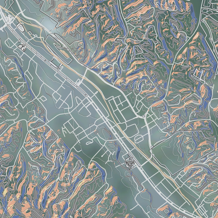 Pigeon Forge Tennessee Map Print in Afternoon Style Zoomed In Close Up Showing Details