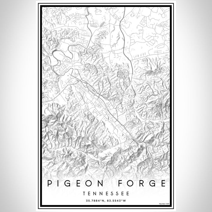 Pigeon Forge Tennessee Map Print Portrait Orientation in Classic Style With Shaded Background