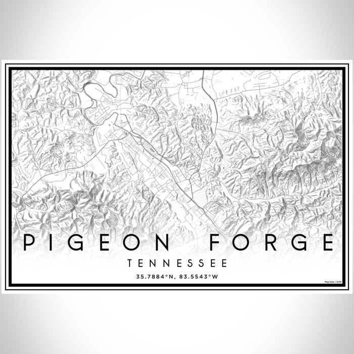 Pigeon Forge Tennessee Map Print Landscape Orientation in Classic Style With Shaded Background