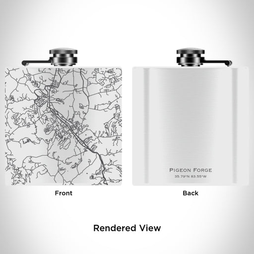 Rendered View of Pigeon Forge Tennessee Map Engraving on 6oz Stainless Steel Flask in White