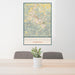 24x36 Pigeon Forge Tennessee Map Print Portrait Orientation in Woodblock Style Behind 2 Chairs Table and Potted Plant