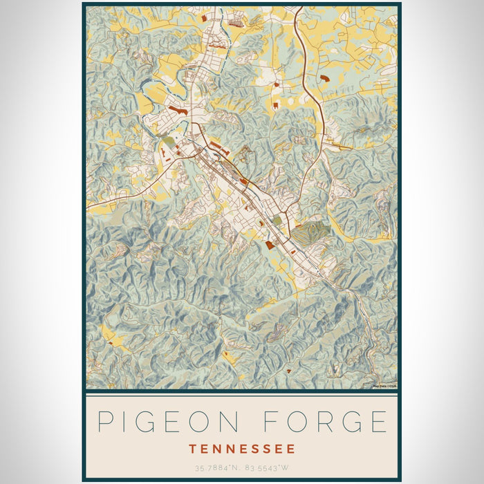 Pigeon Forge Tennessee Map Print Portrait Orientation in Woodblock Style With Shaded Background