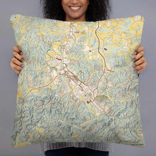 Person holding 22x22 Custom Pigeon Forge Tennessee Map Throw Pillow in Woodblock
