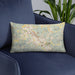 Custom Pigeon Forge Tennessee Map Throw Pillow in Woodblock on Blue Colored Chair