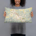 Person holding 20x12 Custom Pigeon Forge Tennessee Map Throw Pillow in Woodblock