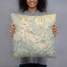Person holding 18x18 Custom Pigeon Forge Tennessee Map Throw Pillow in Woodblock