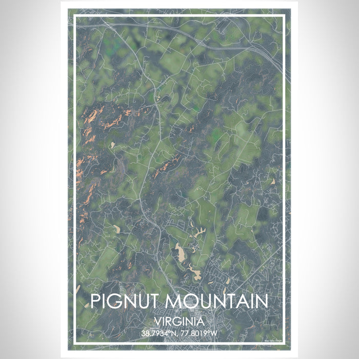 Pignut Mountain Virginia Map Print Portrait Orientation in Afternoon Style With Shaded Background