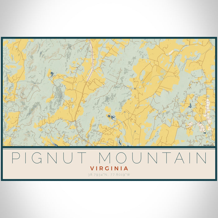Pignut Mountain Virginia Map Print Landscape Orientation in Woodblock Style With Shaded Background