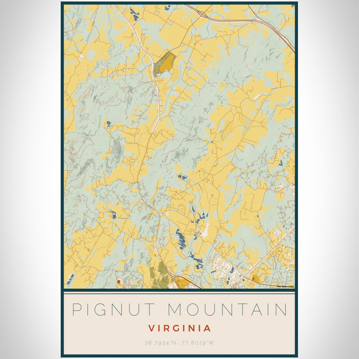 Pignut Mountain Virginia Map Print Portrait Orientation in Woodblock Style With Shaded Background