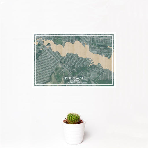 12x18 Pine Beach New Jersey Map Print Landscape Orientation in Afternoon Style With Small Cactus Plant in White Planter