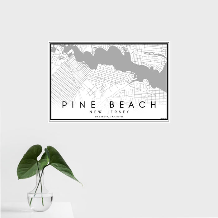 16x24 Pine Beach New Jersey Map Print Landscape Orientation in Classic Style With Tropical Plant Leaves in Water