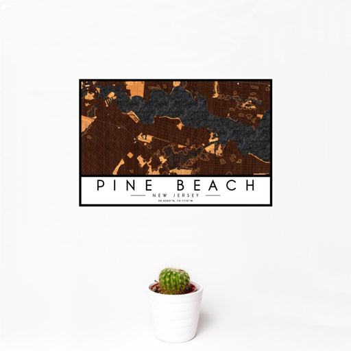 12x18 Pine Beach New Jersey Map Print Landscape Orientation in Ember Style With Small Cactus Plant in White Planter