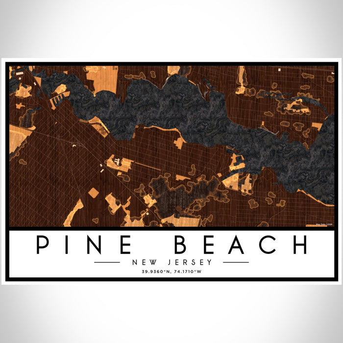 Pine Beach New Jersey Map Print Landscape Orientation in Ember Style With Shaded Background