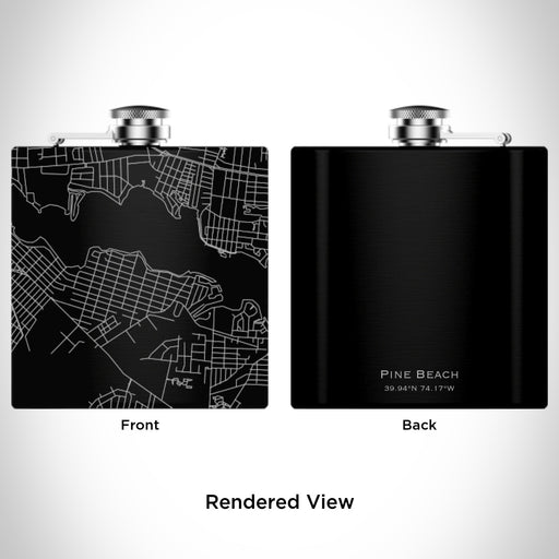 Rendered View of Pine Beach New Jersey Map Engraving on 6oz Stainless Steel Flask in Black