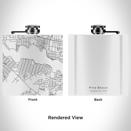 Rendered View of Pine Beach New Jersey Map Engraving on 6oz Stainless Steel Flask in White