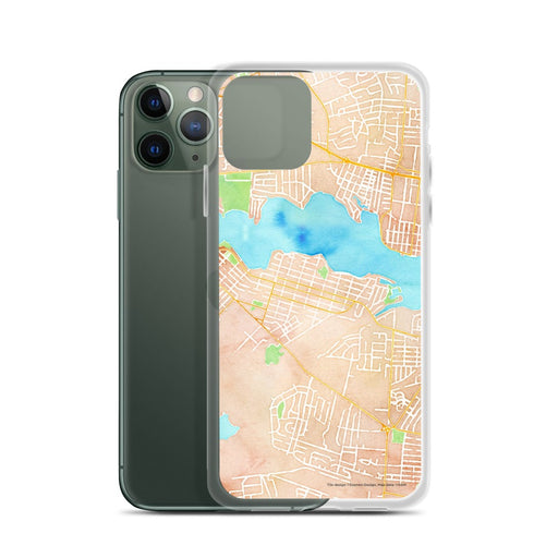 Custom Pine Beach New Jersey Map Phone Case in Watercolor on Table with Laptop and Plant