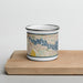 Front View Custom Pine Beach New Jersey Map Enamel Mug in Woodblock on Cutting Board