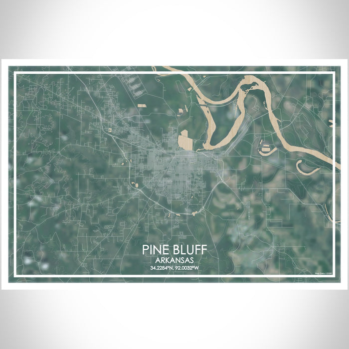 Pine Bluff Arkansas Map Print Landscape Orientation in Afternoon Style With Shaded Background