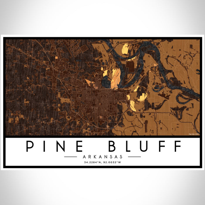 Pine Bluff Arkansas Map Print Landscape Orientation in Ember Style With Shaded Background