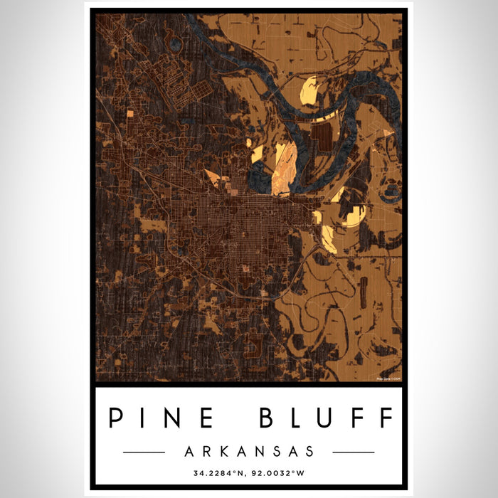 Pine Bluff Arkansas Map Print Portrait Orientation in Ember Style With Shaded Background