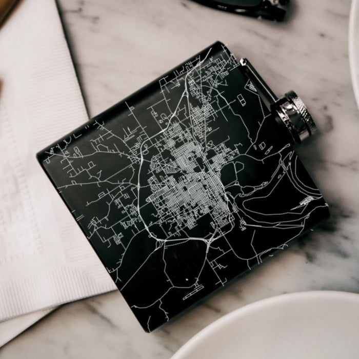 Pine Bluff Arkansas Custom Engraved City Map Inscription Coordinates on 6oz Stainless Steel Flask in Black