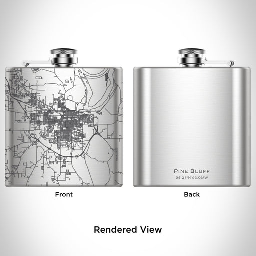 Rendered View of Pine Bluff Arkansas Map Engraving on 6oz Stainless Steel Flask