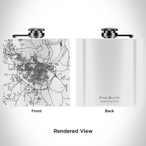 Rendered View of Pine Bluff Arkansas Map Engraving on 6oz Stainless Steel Flask in White