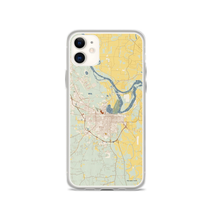 Custom iPhone 11 Pine Bluff Arkansas Map Phone Case in Woodblock