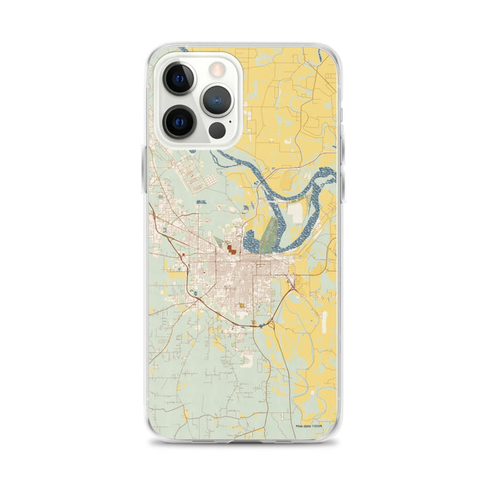 Custom iPhone 12 Pro Max Pine Bluff Arkansas Map Phone Case in Woodblock
