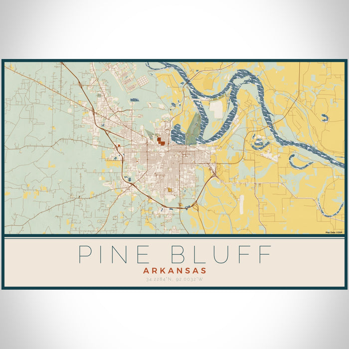 Pine Bluff Arkansas Map Print Landscape Orientation in Woodblock Style With Shaded Background