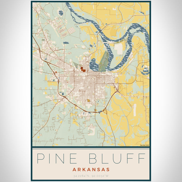 Pine Bluff Arkansas Map Print Portrait Orientation in Woodblock Style With Shaded Background