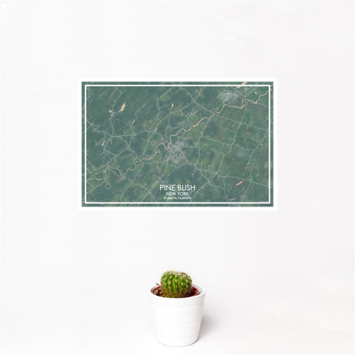 12x18 Pine Bush New York Map Print Landscape Orientation in Afternoon Style With Small Cactus Plant in White Planter
