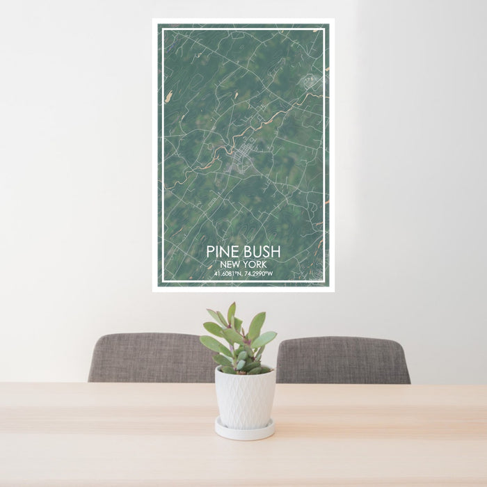 24x36 Pine Bush New York Map Print Portrait Orientation in Afternoon Style Behind 2 Chairs Table and Potted Plant