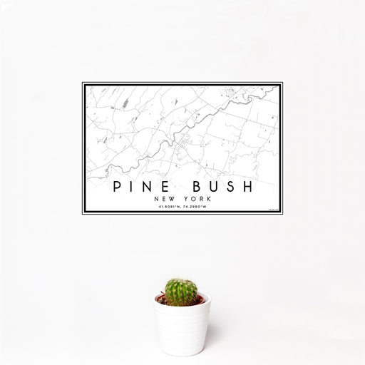 12x18 Pine Bush New York Map Print Landscape Orientation in Classic Style With Small Cactus Plant in White Planter