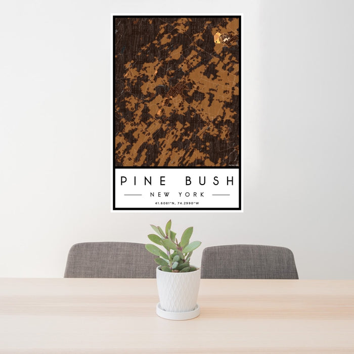 24x36 Pine Bush New York Map Print Portrait Orientation in Ember Style Behind 2 Chairs Table and Potted Plant