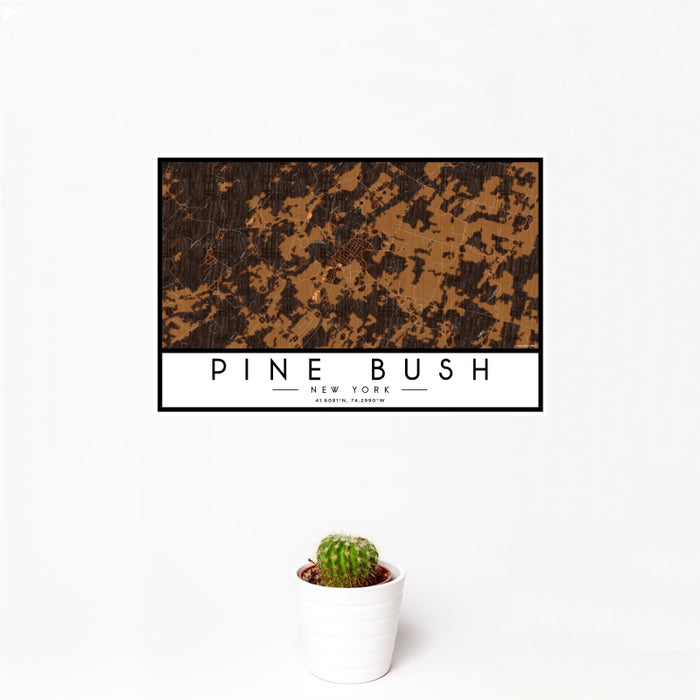 12x18 Pine Bush New York Map Print Landscape Orientation in Ember Style With Small Cactus Plant in White Planter