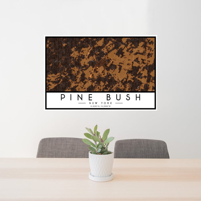 24x36 Pine Bush New York Map Print Landscape Orientation in Ember Style Behind 2 Chairs Table and Potted Plant