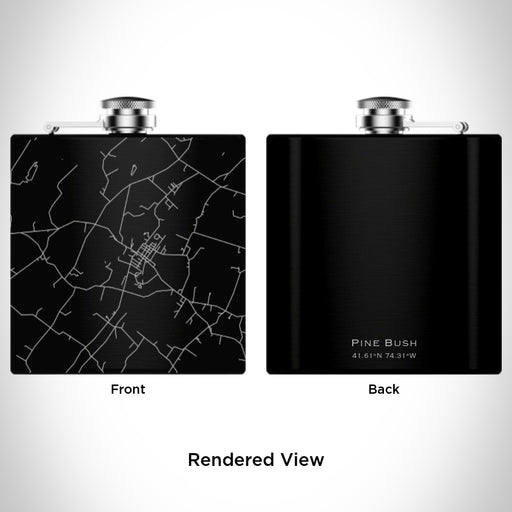 Rendered View of Pine Bush New York Map Engraving on 6oz Stainless Steel Flask in Black