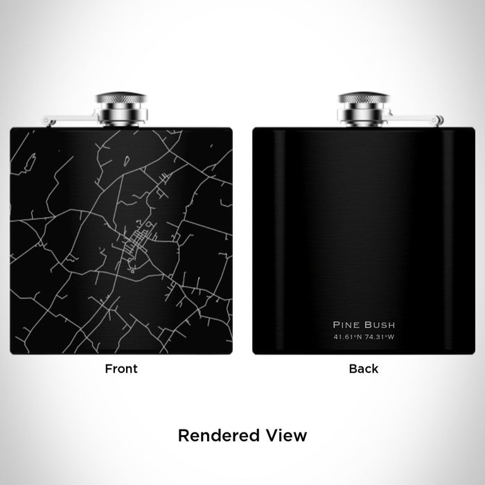Rendered View of Pine Bush New York Map Engraving on 6oz Stainless Steel Flask in Black